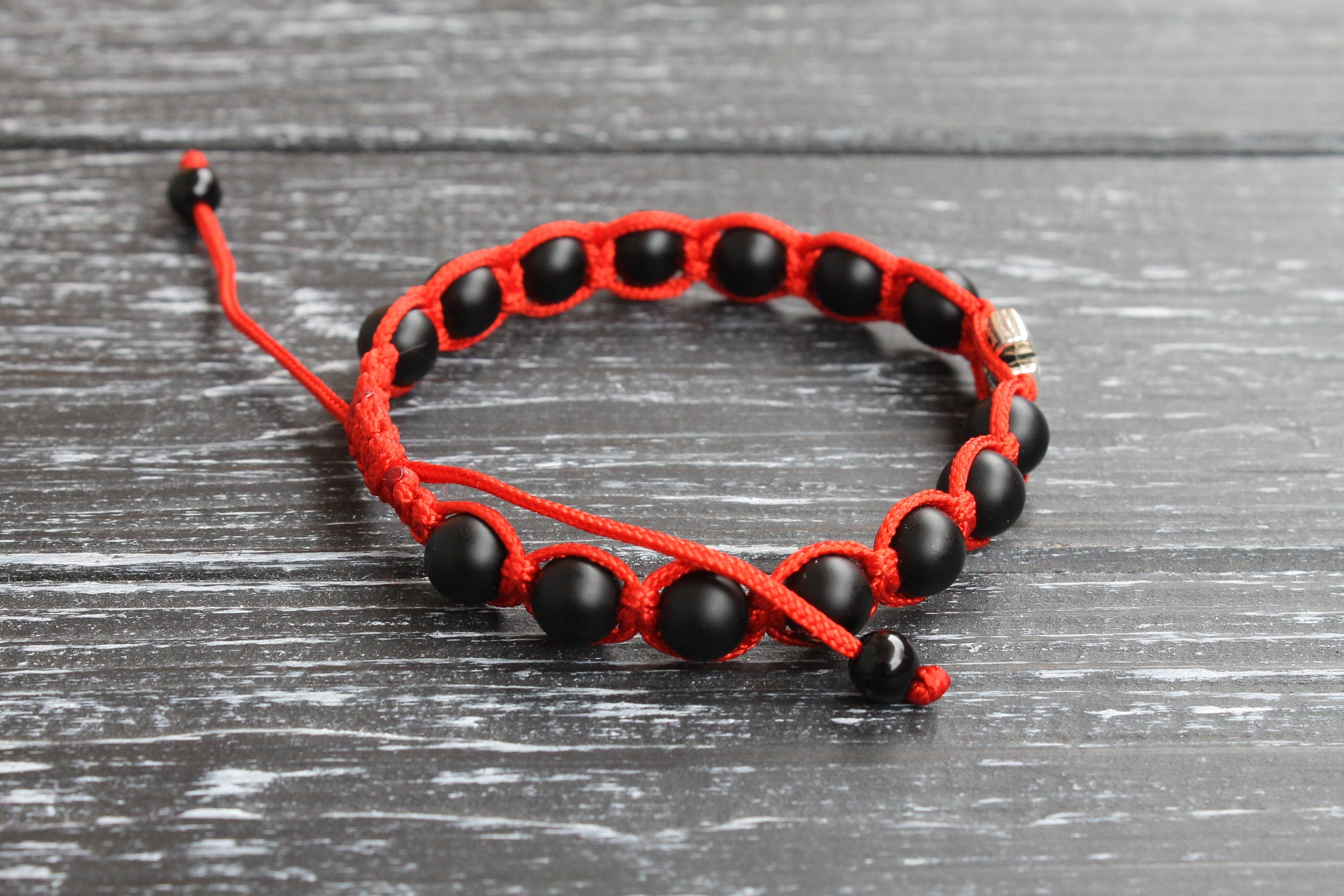 Red and white Shamballa style bracelet 4 red, 5 white and 10 black beads |  eBay